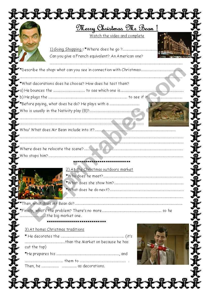 Merry Christmas Mr Bean Esl Worksheet By Froggie