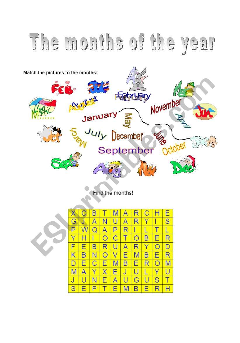 Match the months of the year  worksheet