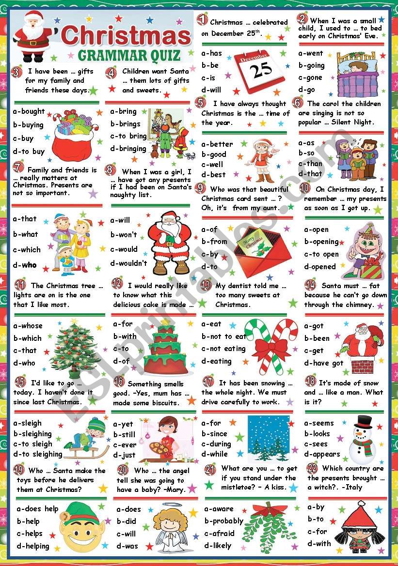 CHRISTMAS GRAMMAR QUIZ (KEY INCLUDED)