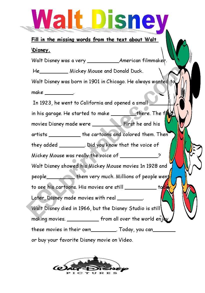 Walt Disney part 2 worksheet