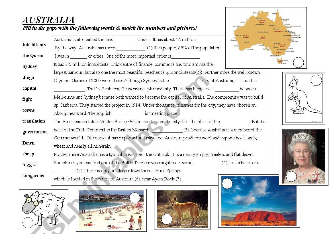 Australia - fill in the gaps worksheet