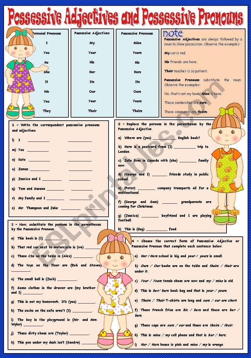 Possessive Pronouns And Adjectives Worksheet Pdf Img cyber