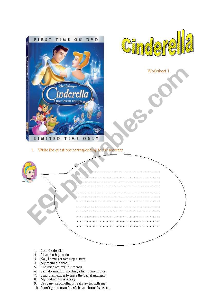 CINDERELLA WORKSHEET 1 worksheet