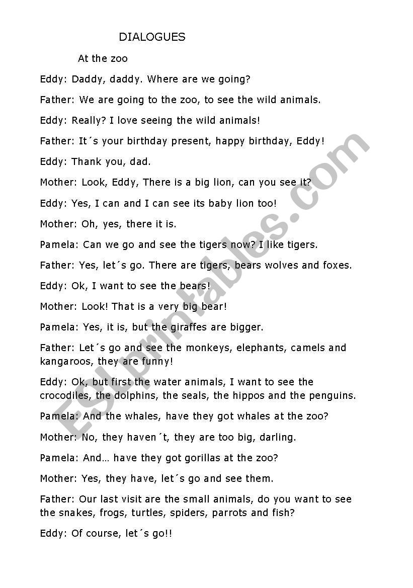 Dialogue 3/12: At the Zoo worksheet