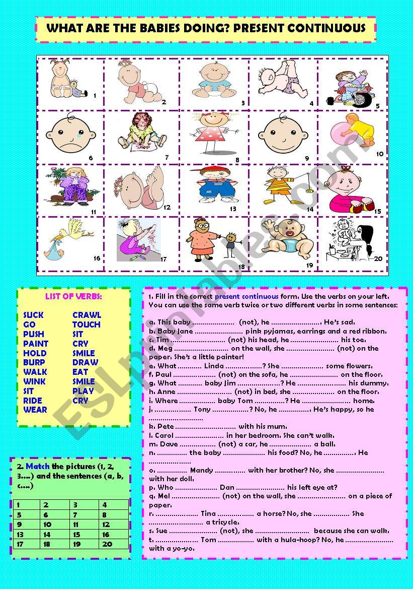 What are the babies doing? (present continuous) + key