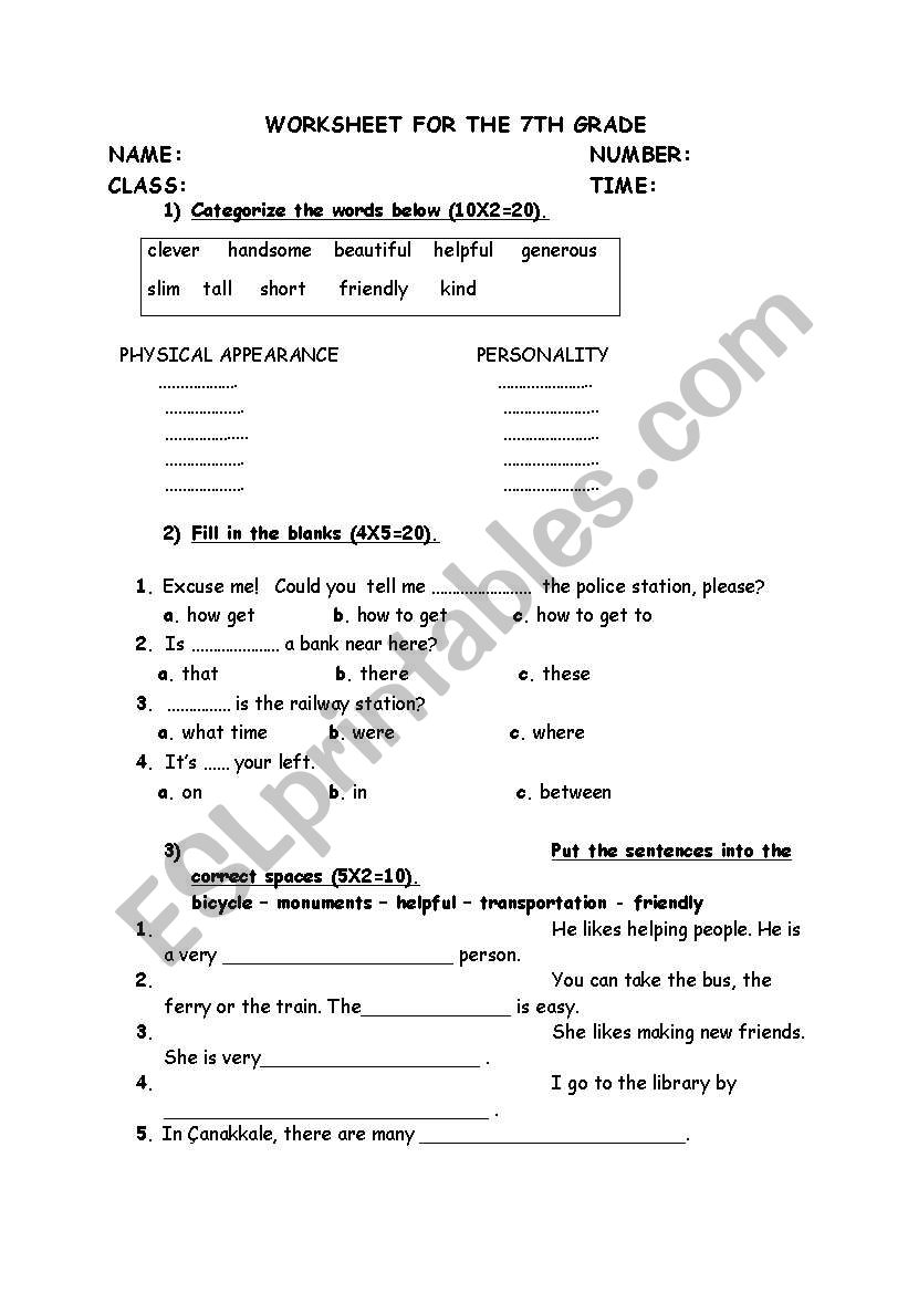 a beneficial worksheet and can be used especially for 7th grade Turkish students