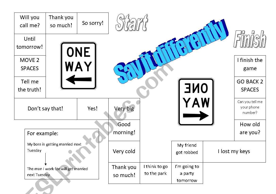 Say it differently BOARDGAME worksheet