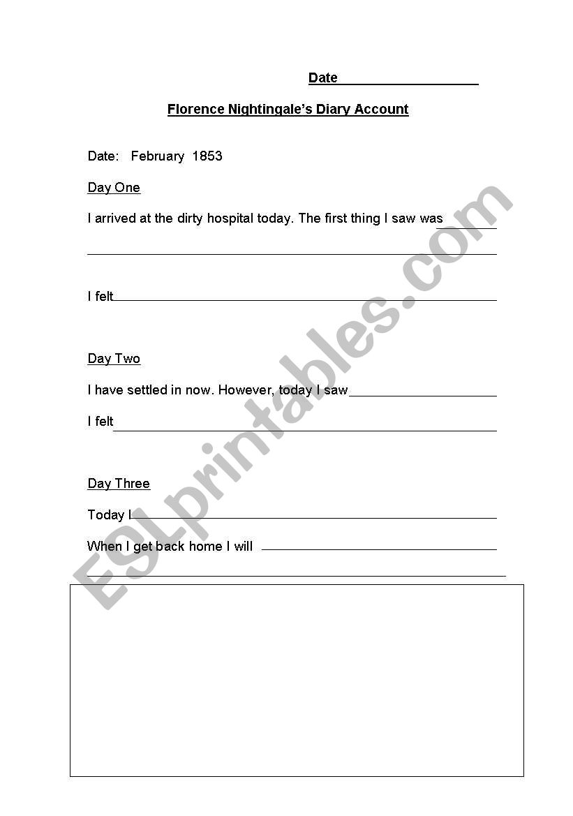 Florence Nightingale diary worksheet