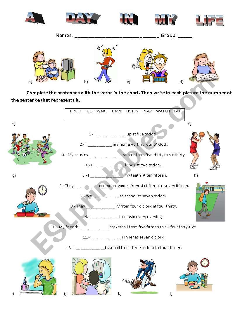 Daily life sentences worksheet