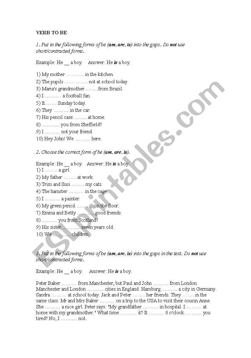 VERB TO BE worksheet