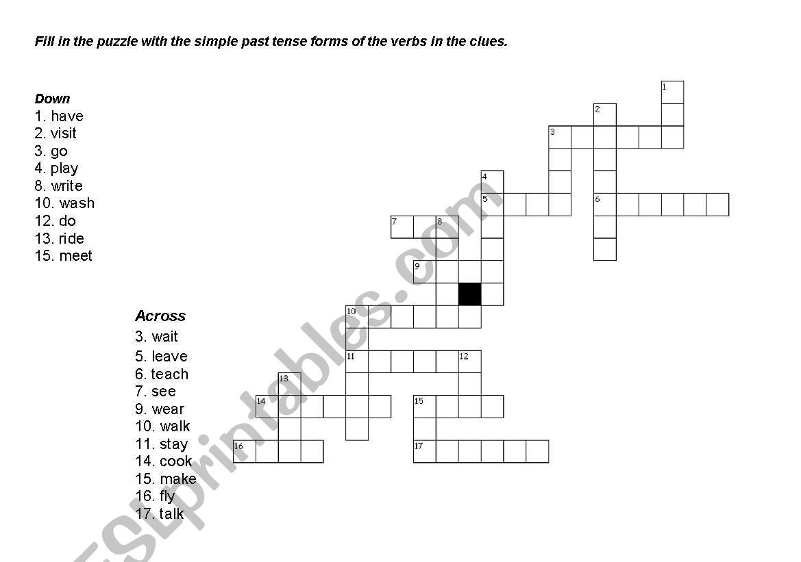 Past Simple verbs crossword worksheet