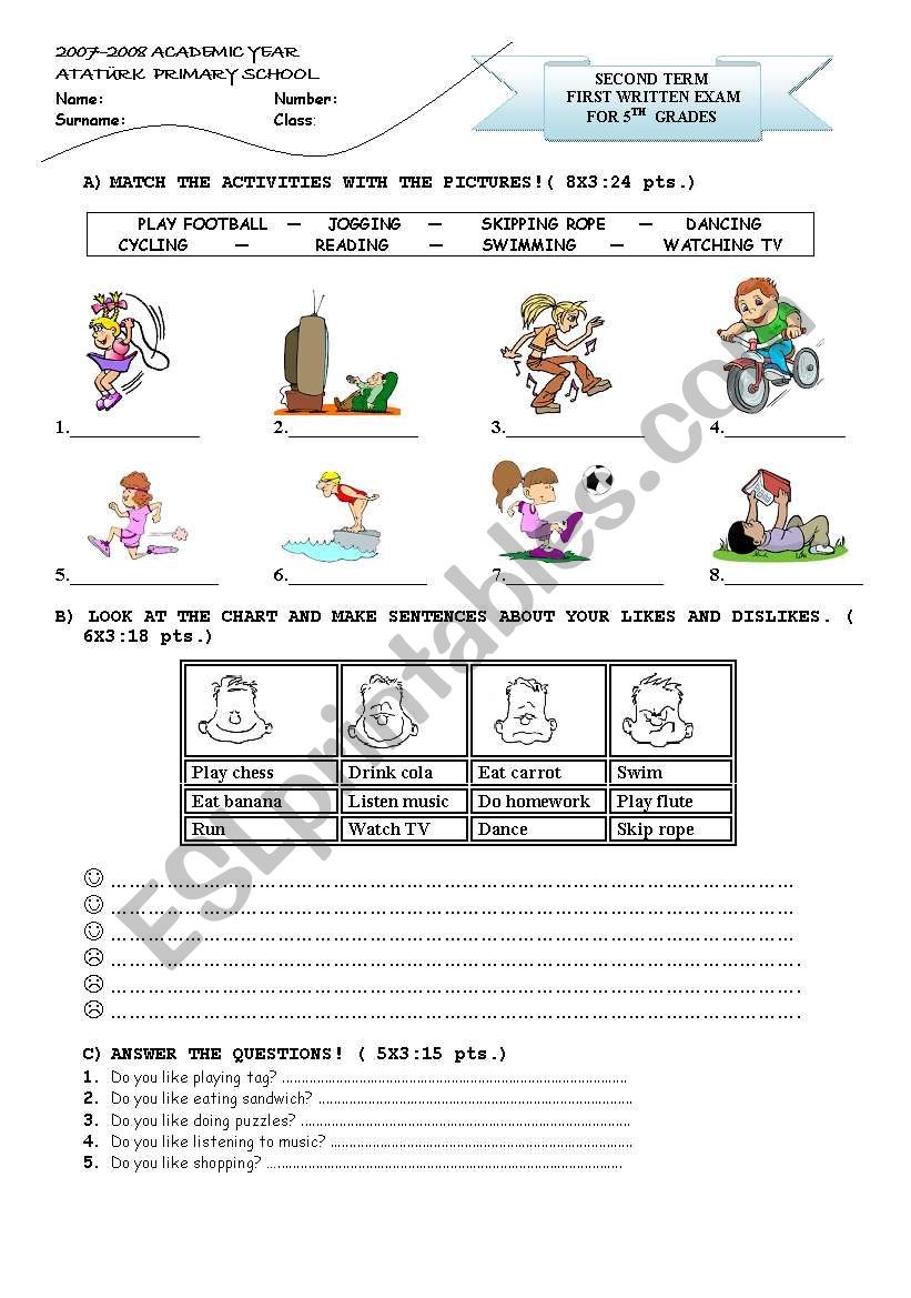 likes&dislikes worksheet