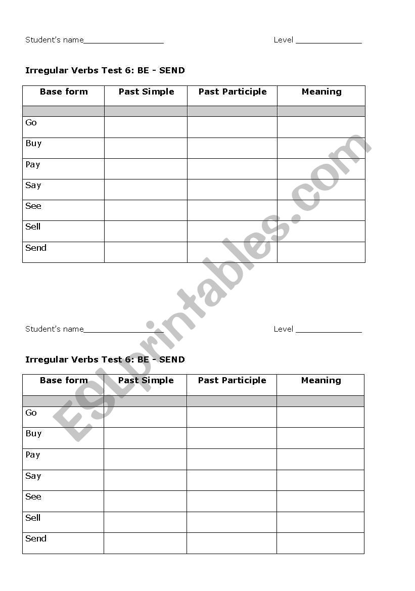 Irregular verbs test 6: BE-SEND