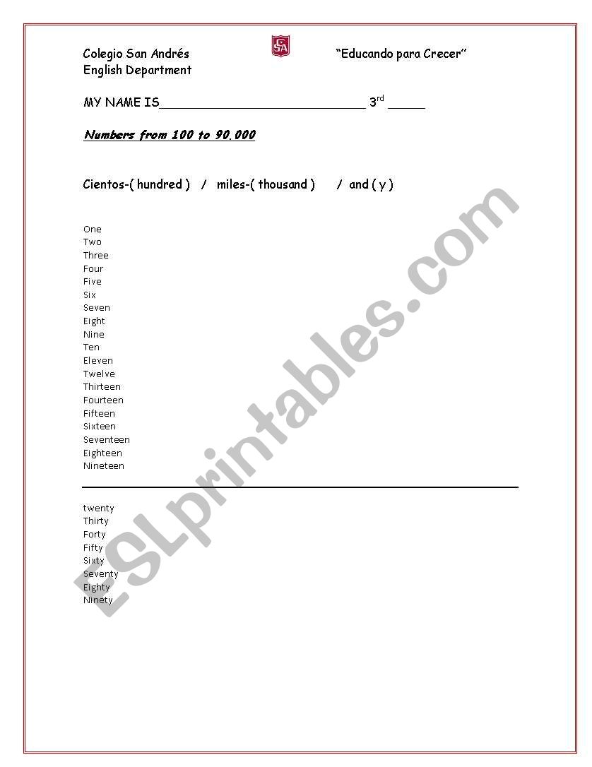 practice the numbers worksheet