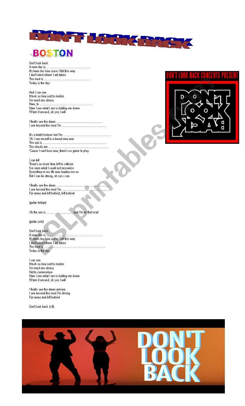 song - dont look back worksheet