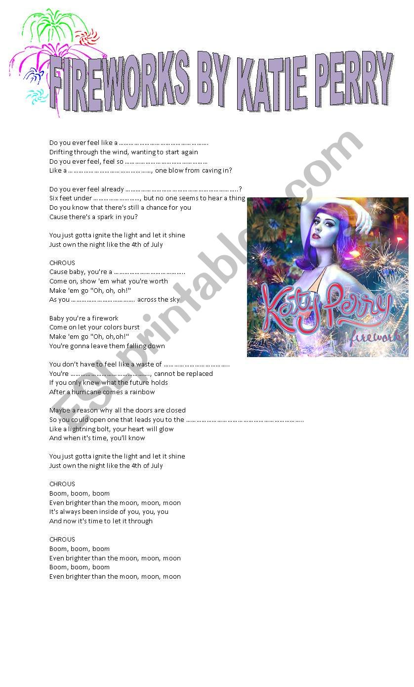 fireworks katy perry worksheet