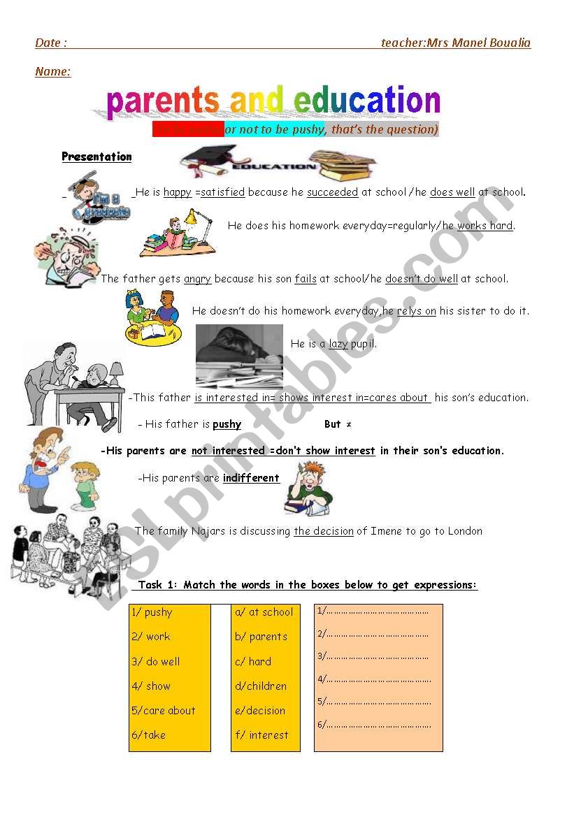 parents and education worksheet