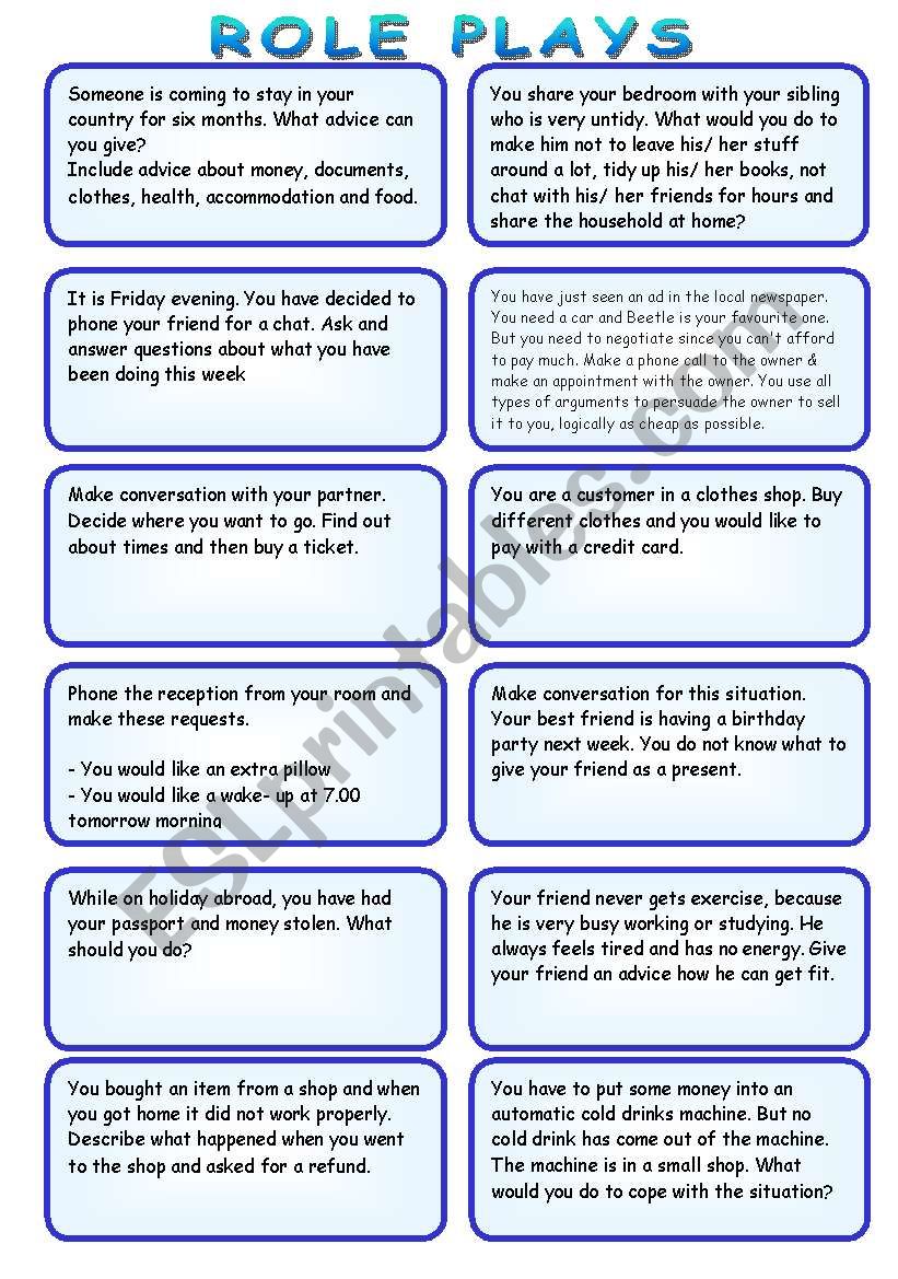 Speaking series: ROLE PLAYS worksheet