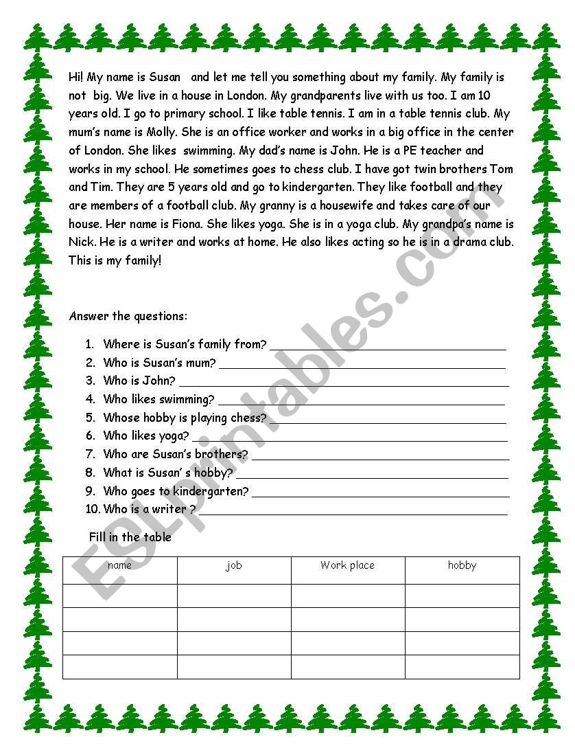 family worksheet