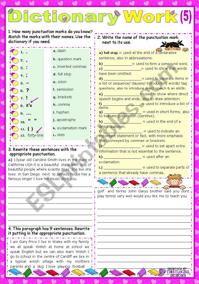 Working with the Dictionary  (5)  -  focus on Punctuation