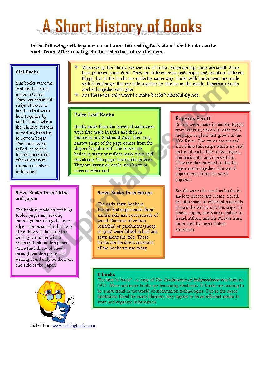 A Short History of Books worksheet