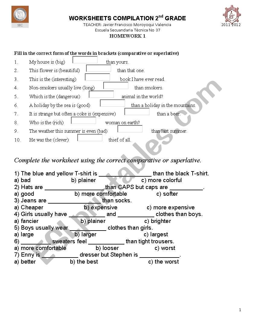 comparatives  worksheet
