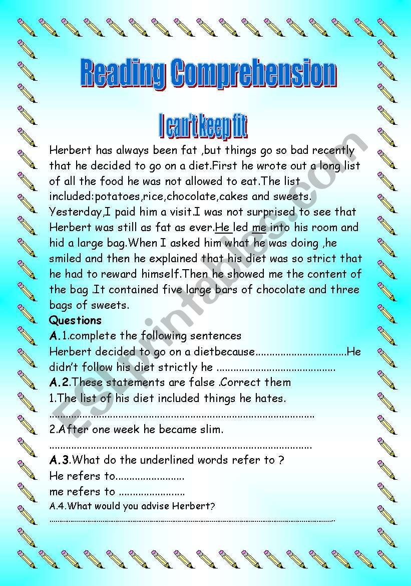 I canÂ´t keep fit worksheet