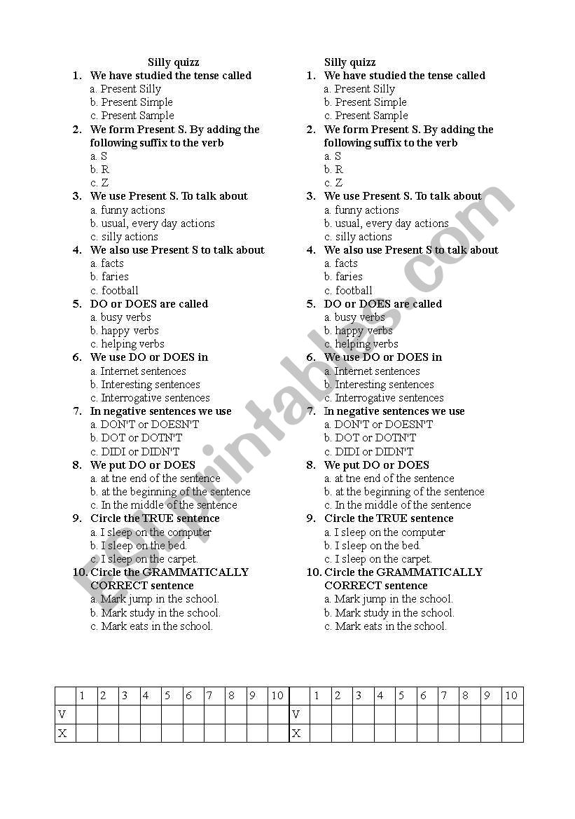 Test on Present Simple Tense (Begginer-Easy)