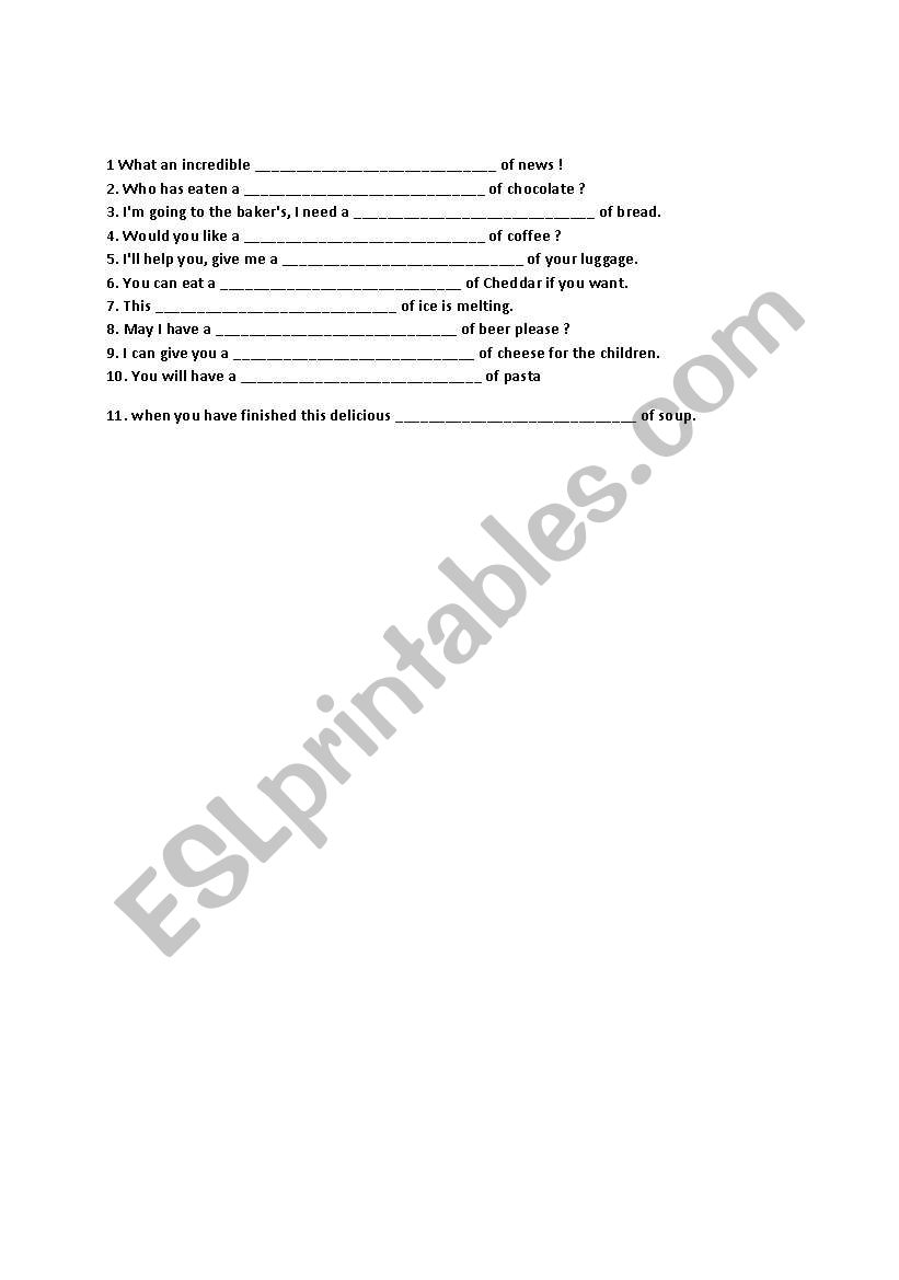 containers worksheet