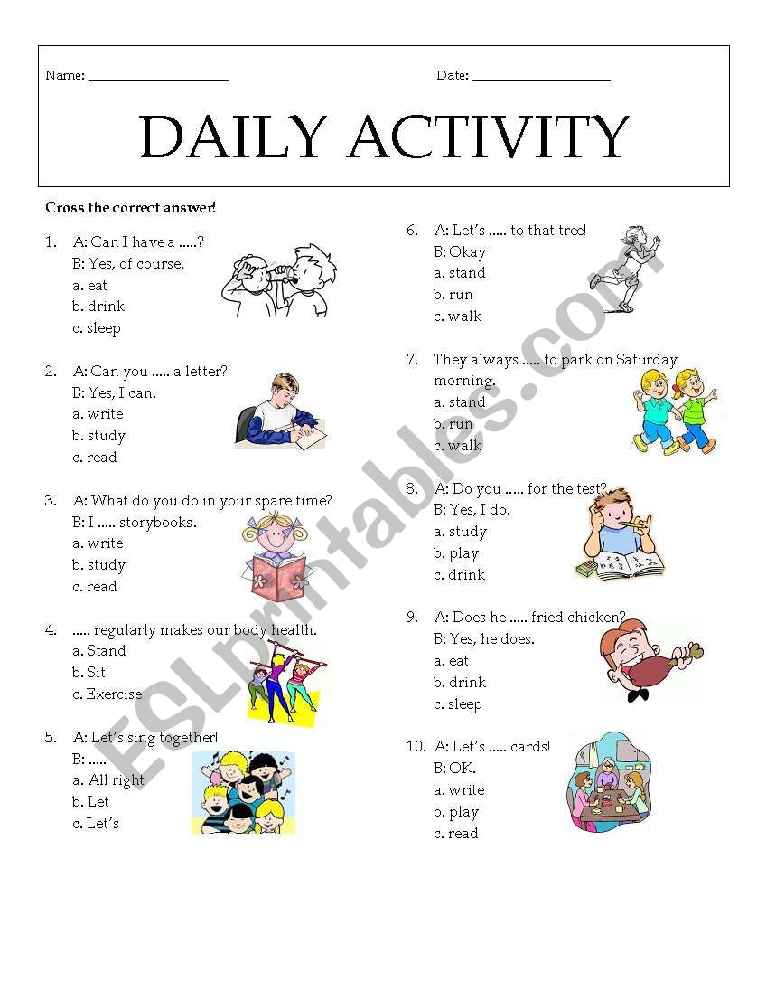 Daily Activity worksheet