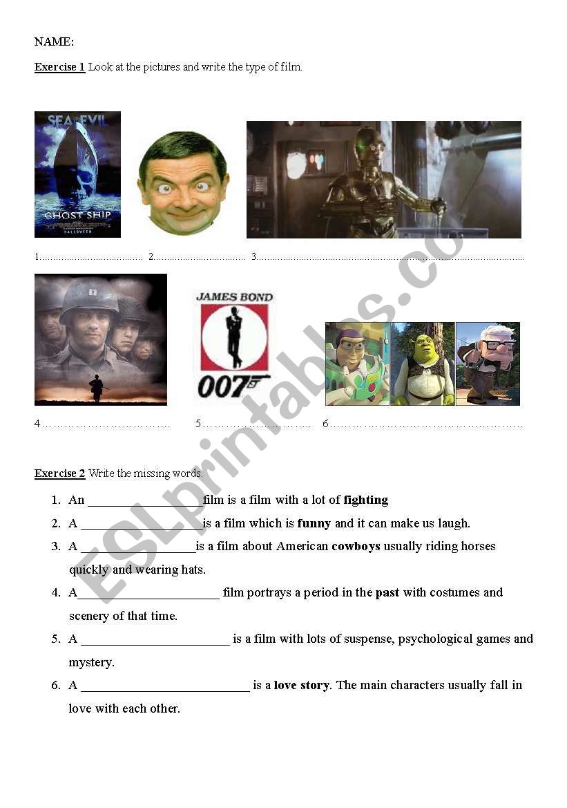 type of films mini test worksheet