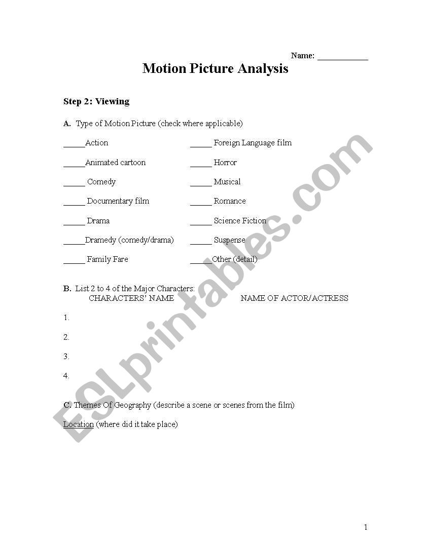 Motion Picture Analysis worksheet