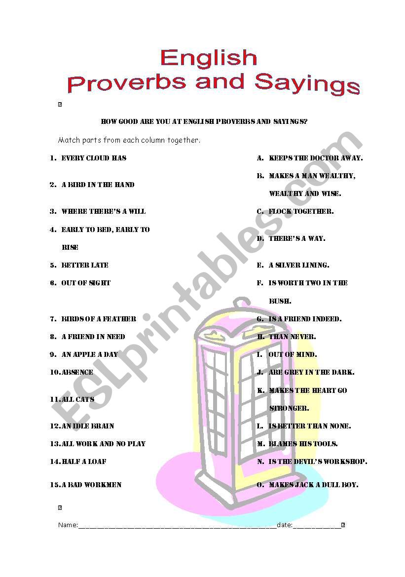 English proverbs and sayings worksheet