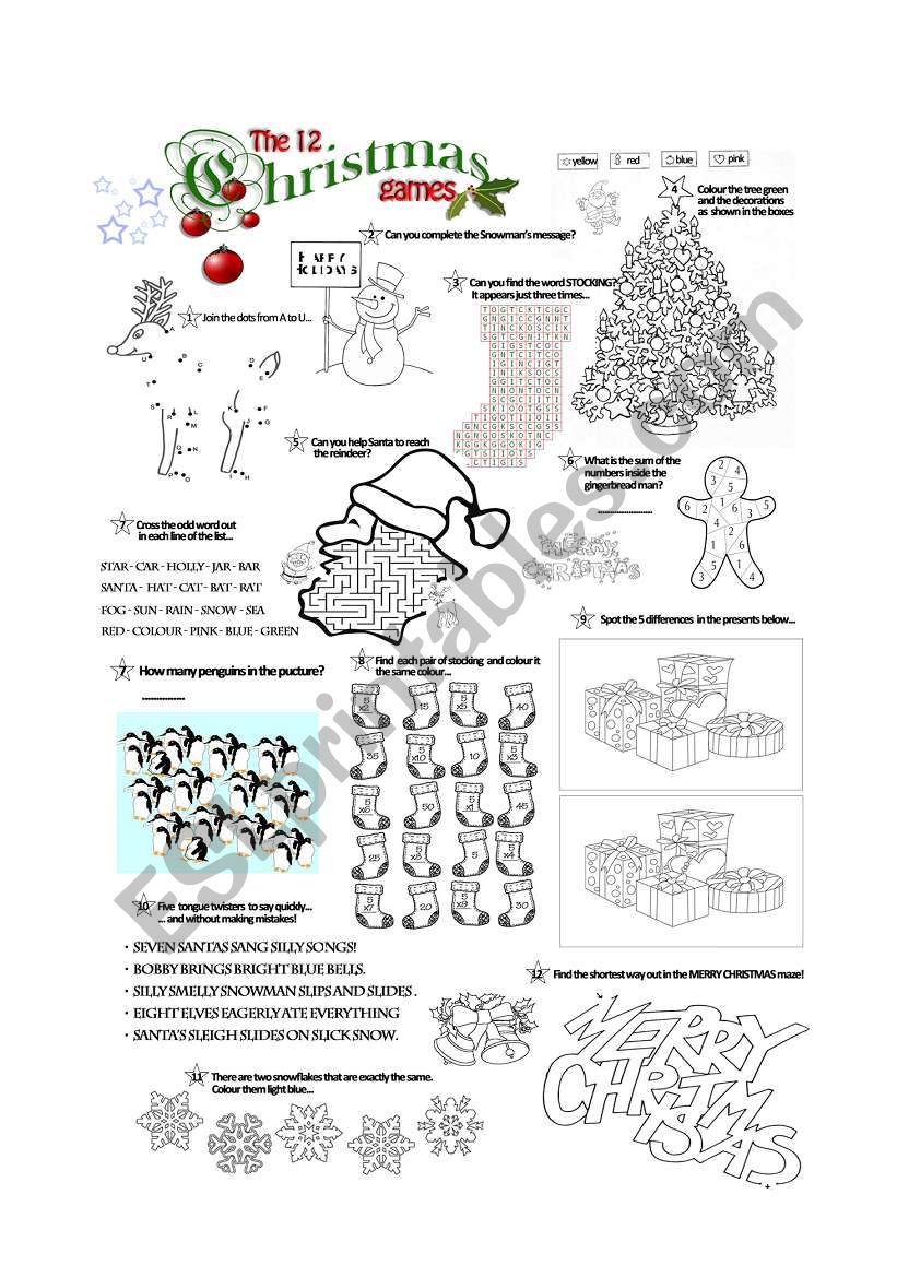 The twelve games of Christmas worksheet