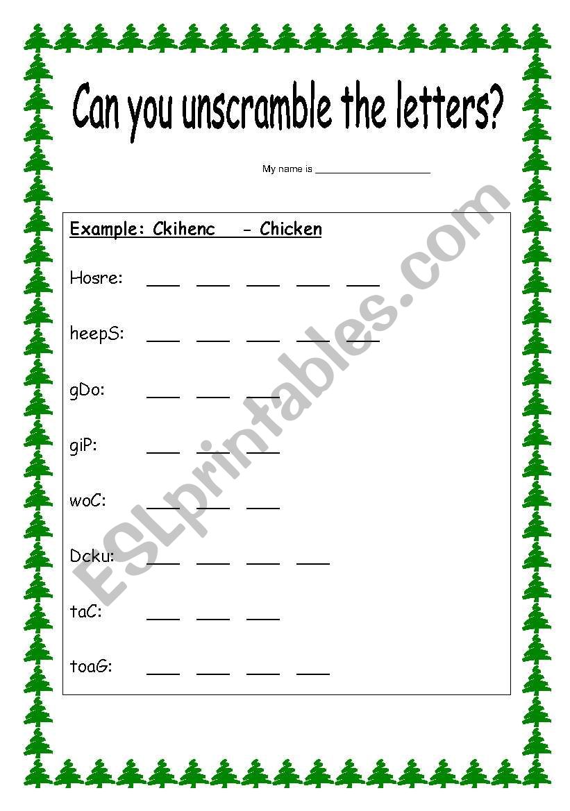 Unscramble the letters worksheet