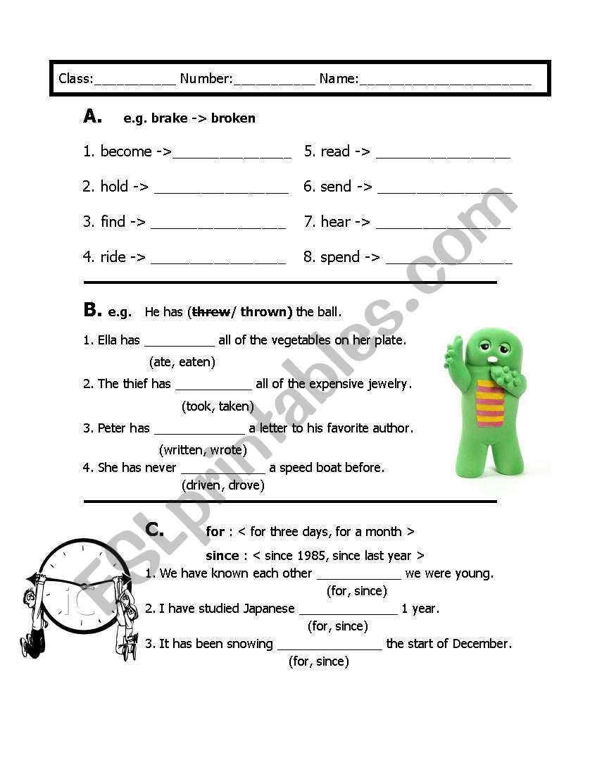 Past Participle and for/since worksheet