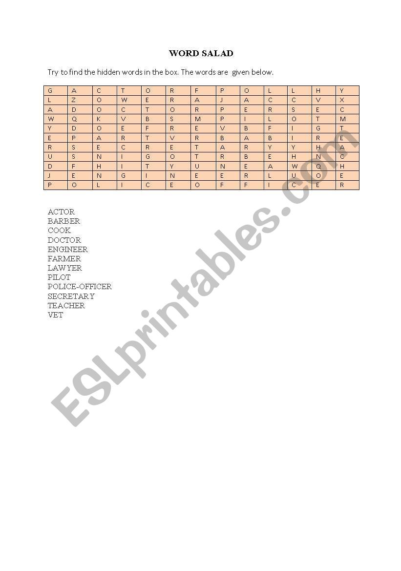 occupations worksheet
