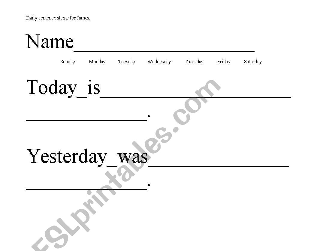 Daily sentence Sems worksheet