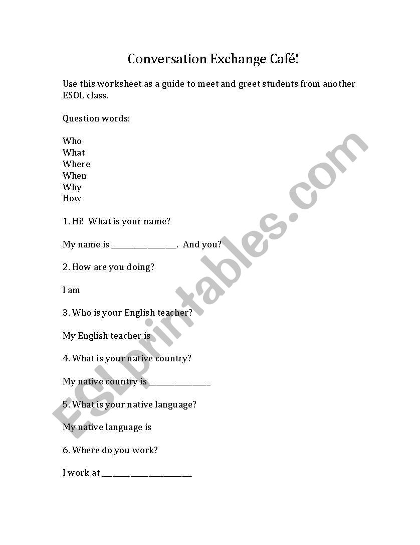 Conversation Exchange worksheet