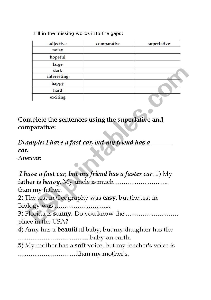 comparative and superlative worksheet