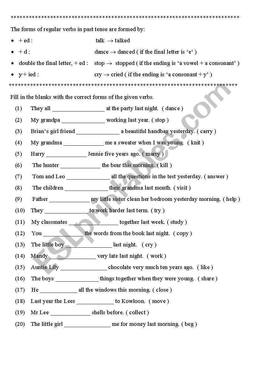 Grammer: Simple Past Tense worksheet