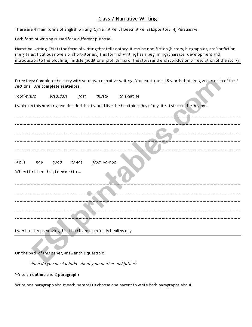 Narrative Writing Practice worksheet