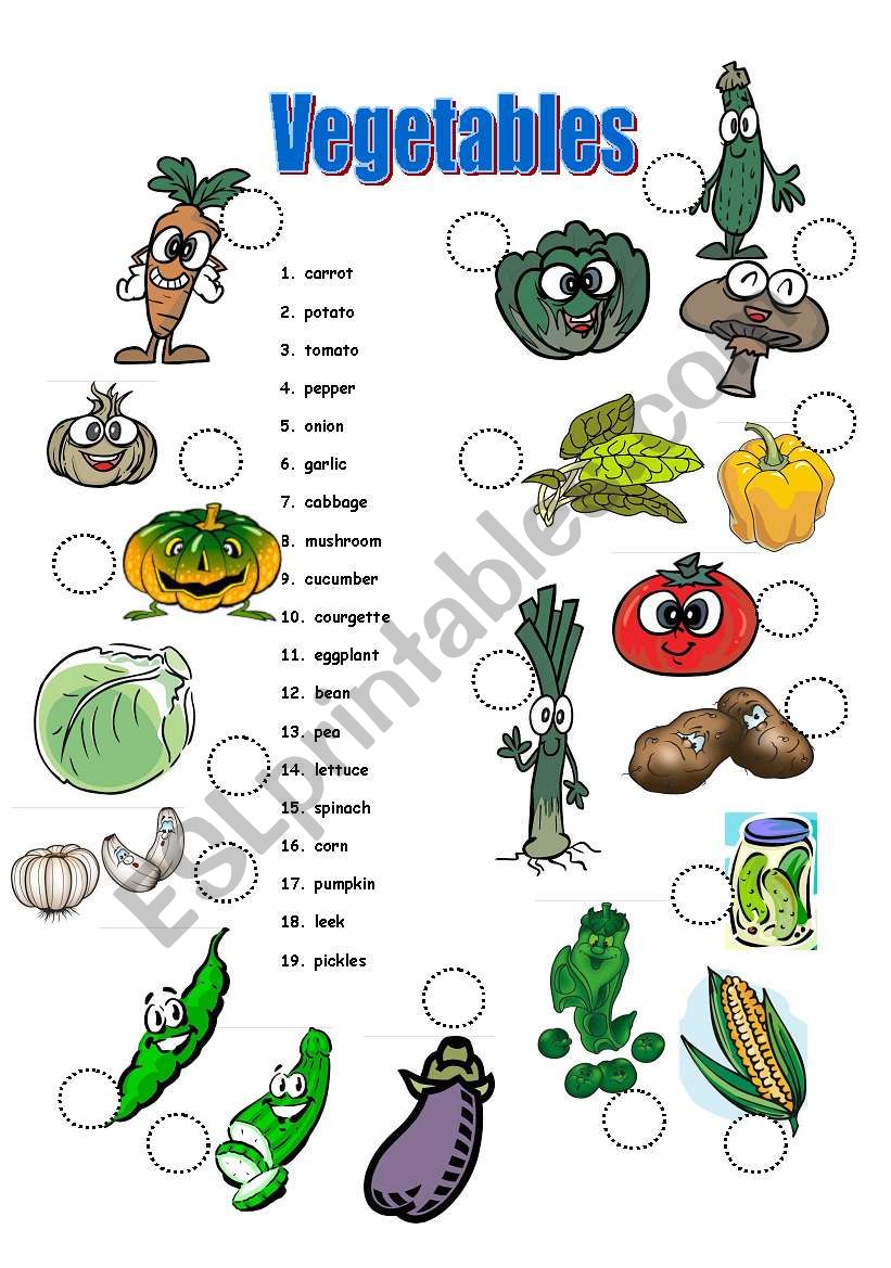 Vegetable worksheet