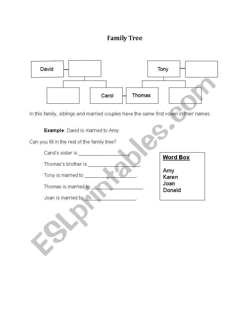 Vowel Family Tree worksheet