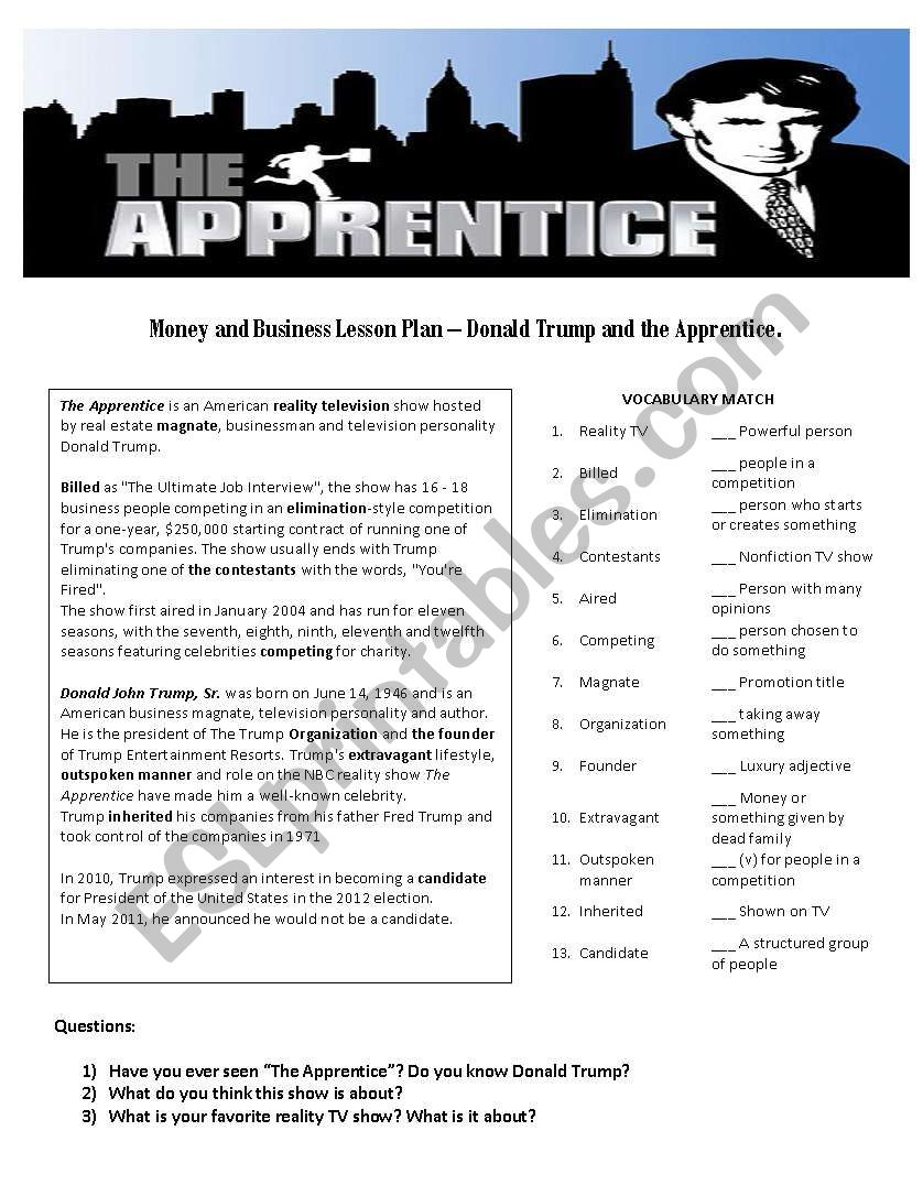 The Apprentice worksheet