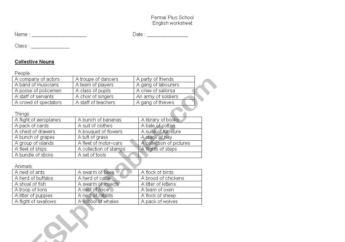 Nouns worksheet