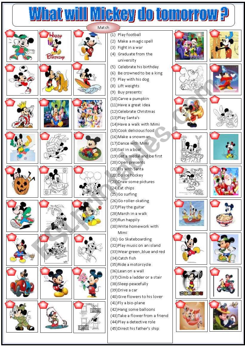 What will Mickey do tomorrow? worksheet