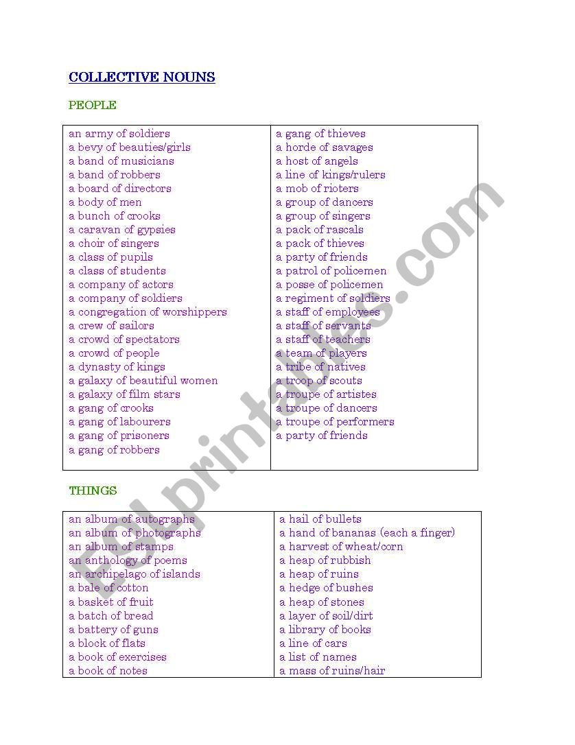 Collective Nouns worksheet