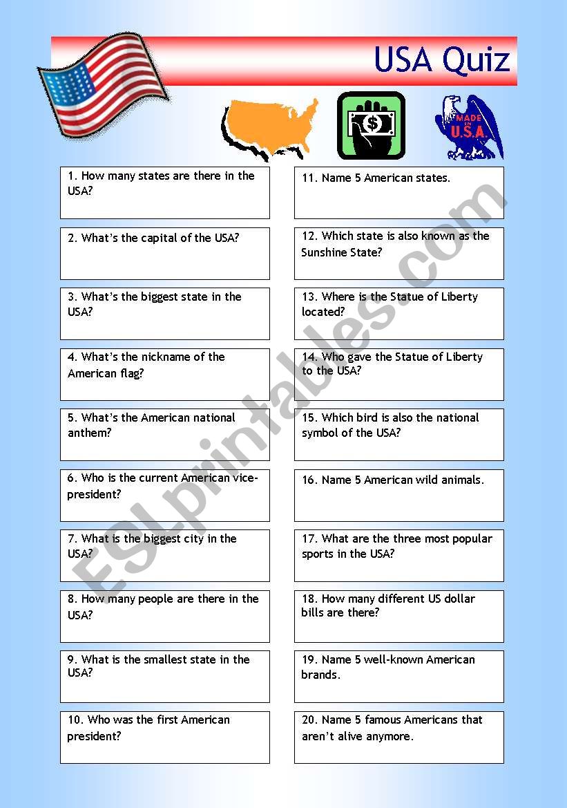 Quiz - USA Trivia worksheet