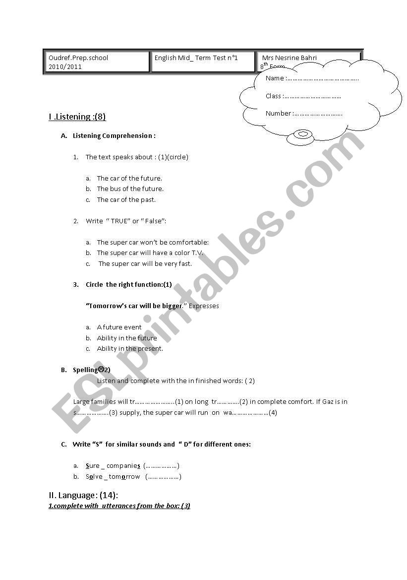 mid term test 1 worksheet